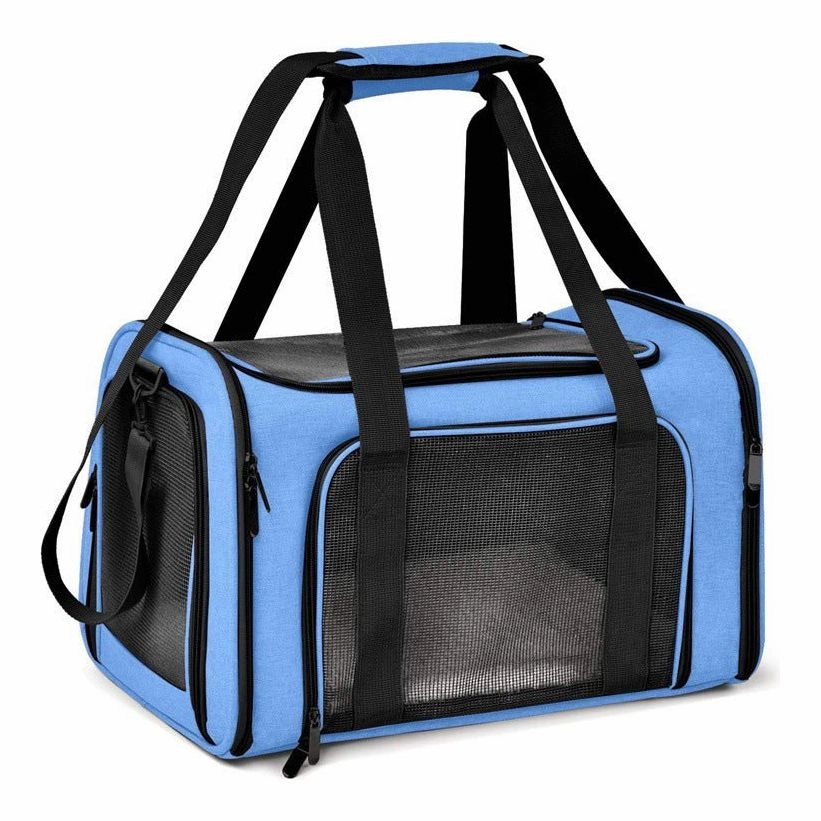Blue Portable Pet Travel Carrier Bag - Foldable, Durable, and Comfortable for Small Dogs & Cats 40cmx25cmx25cm