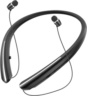 Bluetooth 5.0 Neckband Bluetooth Headphone, Sweat Resistant Noise Cancelling Stereo Headphones, and Retractable Ear Tips for Music, Conference, Videos（Black）