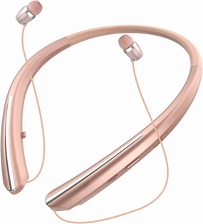 Bluetooth 5.0 Neckband Bluetooth Headphone, Sweat Resistant Noise Cancelling Stereo Headphones, and Retractable Ear Tips for Music, Conference, Videos (Rose Gold)
