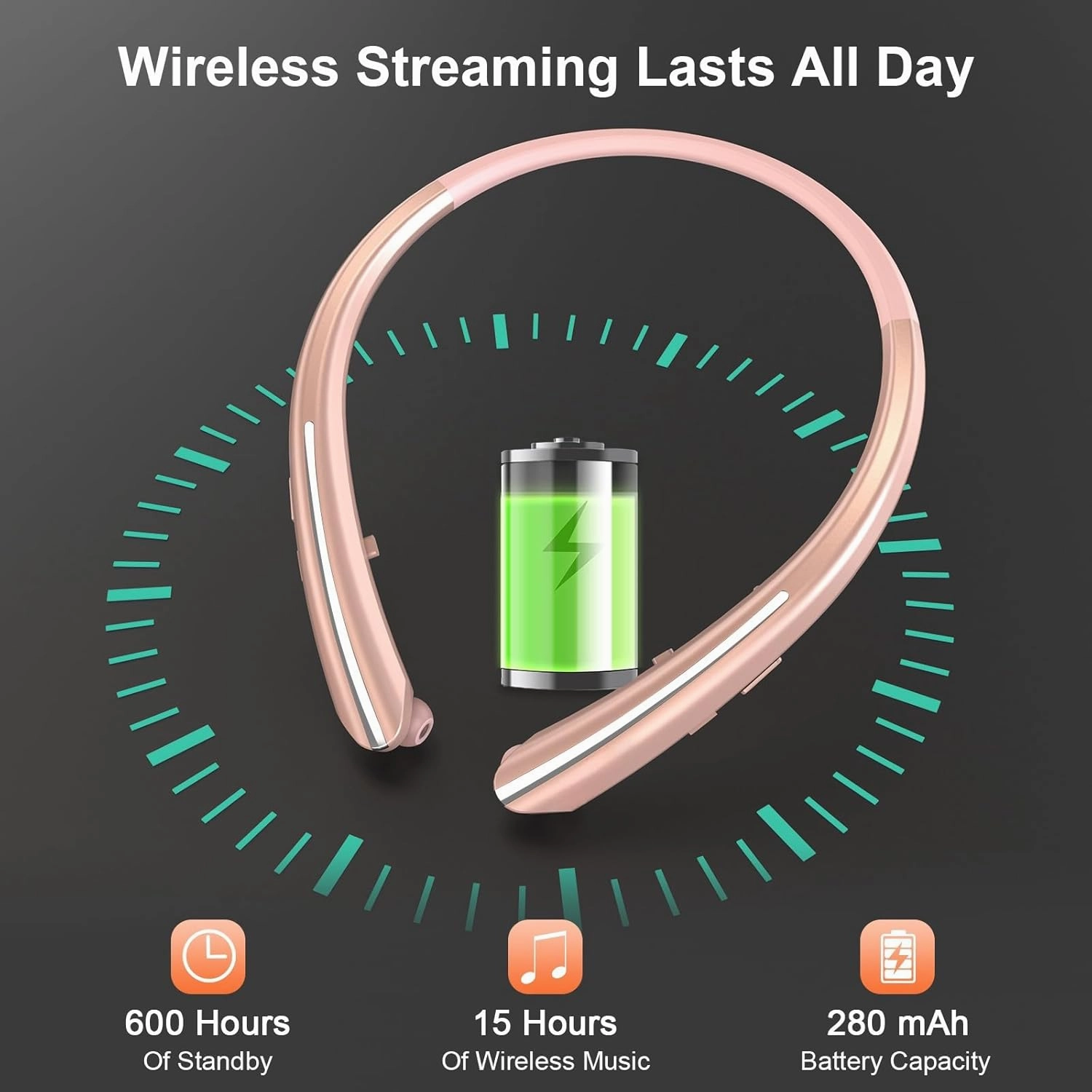 Bluetooth 5.0 Neckband Bluetooth Headphone, Sweat Resistant Noise Cancelling Stereo Headphones, and Retractable Ear Tips for Music, Conference, Videos (Rose Gold)