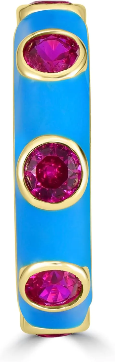 Bob Mackie Jewelry Gold over Brass Turquoise Enamel Red Cubic Zirconia Band Ring, Size 6