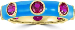 Bob Mackie Jewelry Gold over Brass Turquoise Enamel Red Cubic Zirconia Band Ring, Size 6