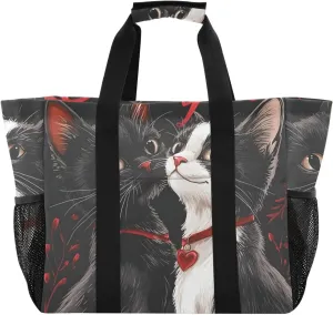 Bolaz Travel Tote Bag，Gym Bag for Men,Waterproof Beach Bag for Women Foldable Reusable-Cool Cat Love