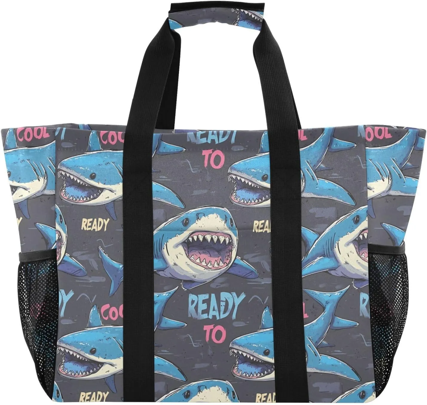 Bolaz Travel Tote Bag，Gym Bag for Men,Waterproof Beach Bag for Women Foldable Reusable-Cool Shark Pattern