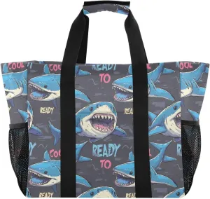 Bolaz Travel Tote Bag，Gym Bag for Men,Waterproof Beach Bag for Women Foldable Reusable-Cool Shark Pattern