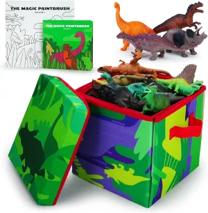 Boley Dino Play Mat and Toy Storage Box - 8 Piece Playset with Foldable Floor Playmat/Storage Box, Plastic Dinosaur Figures, and Dinosaur Books - Kids Play Mats for Toddlers Ages 3 