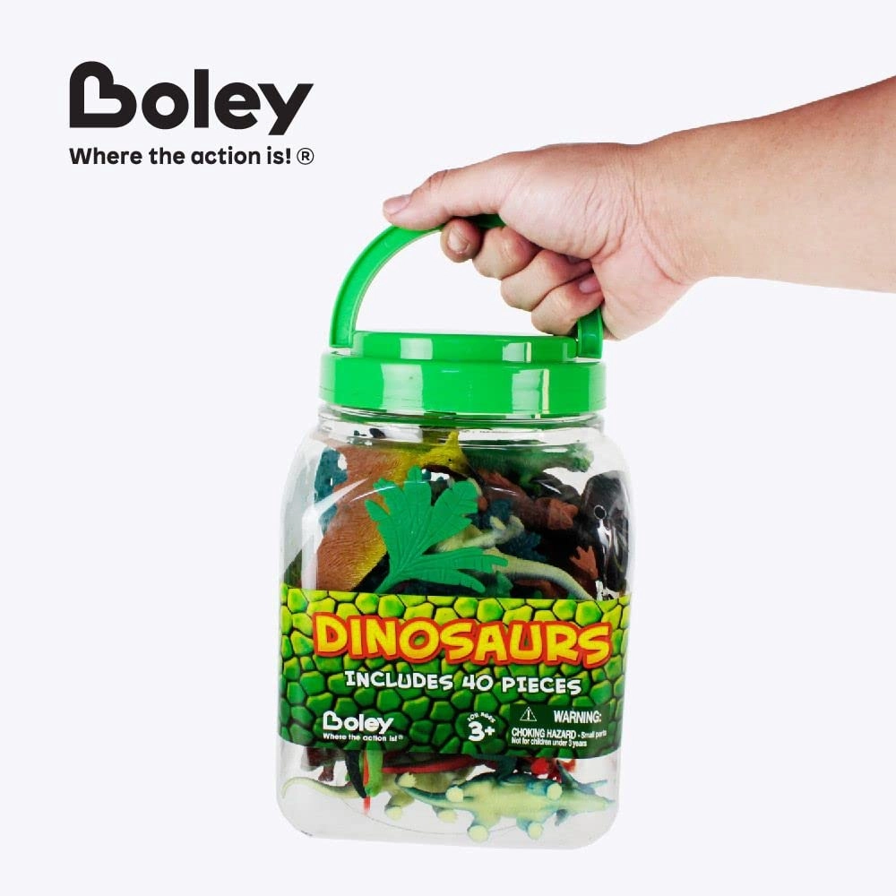 Boley 40Piece Big Bucket Toys-Tub of Educational Dinosaur Toy Playset with T-Rex, Velociraptor & More-Small, Multicolor