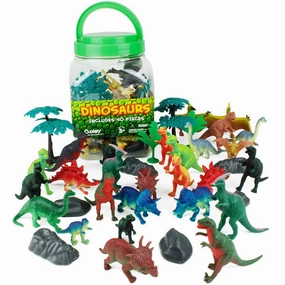 Boley 40Piece Big Bucket Toys-Tub of Educational Dinosaur Toy Playset with T-Rex, Velociraptor & More-Small, Multicolor