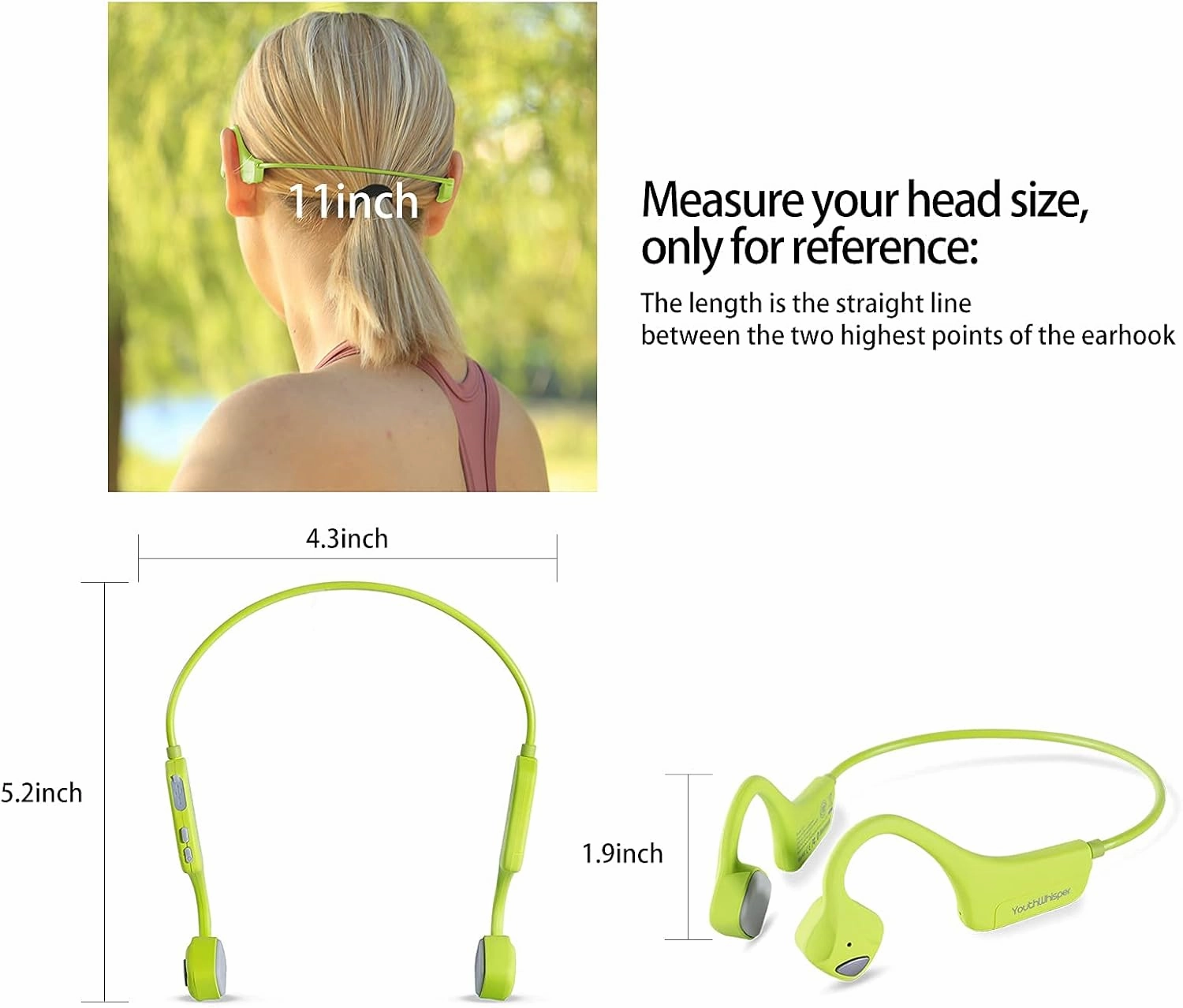 Bone Conduction Headphones Bluetooth Open Ear Headset Multipoint Connection Waterproof Wireless Sports Earbuds for Workouts Running Walking Cycling Fitness Fishing Yoga(Green)