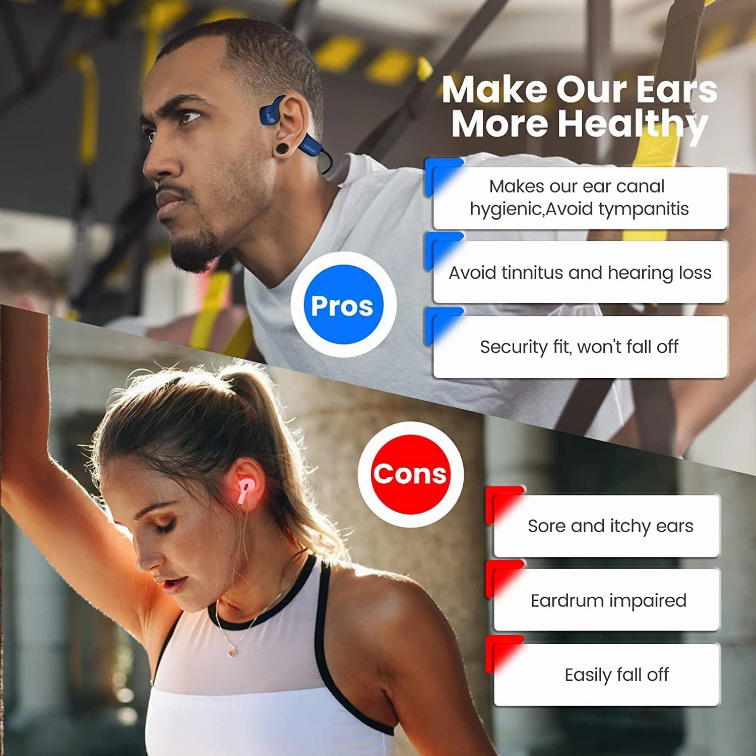 Bone Conduction Headphones Bluetooth Wireless Sport Earphones Built-in Mic Multipoint Connection Sweatproof Open Ear Headset for Running Cycling Driving Workouts (Blue)