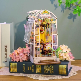 Book Nook Kit Garden House DIY Book Nook Kits Room Bookshelf Insert Miniature 3D Wooden Puzzle Bookshelf Decor with Led Decor Suitable for Adults and Teenagers Craft Gifts (Garden Shuriken)