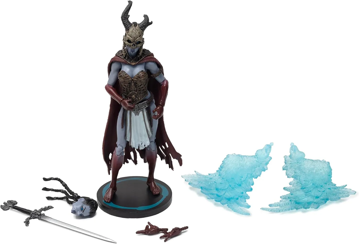 Boss Fight Studio Court of the Dead Kier – Valkyrie of the Dead Action Figure – Highly Articulate Collectible Figurine with Accessories Including Extra Head with Bone Helmet, Wings, Sword, & Cape – 4”