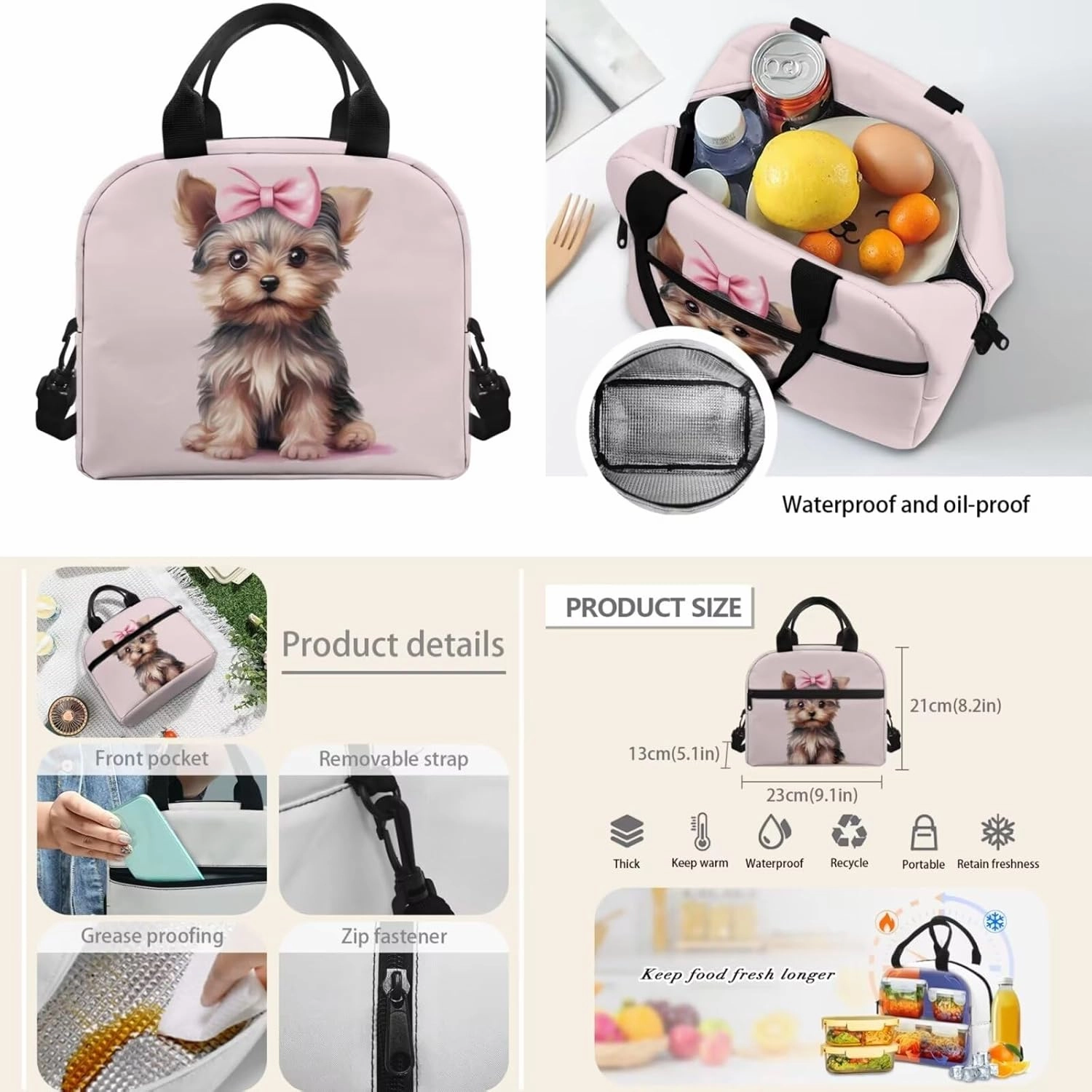 Boston Terrier Backpack and Lunch Box Set Primary/Elementary Bookbag Lunch Bag Pencil Pen Case Back Pack Lunchbag Water Bottle Carrier Bag
