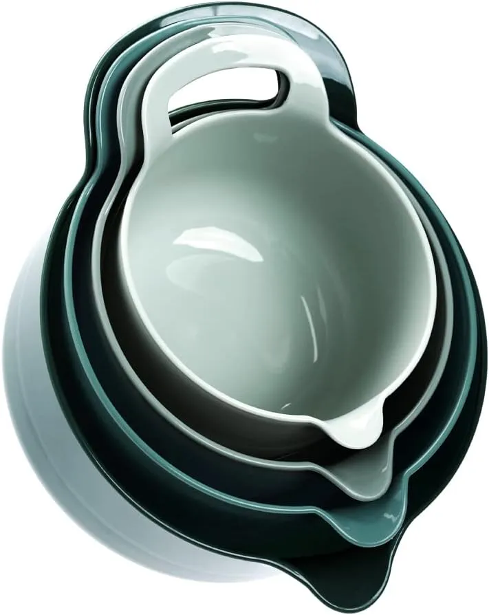 BoxedHome 4 Pack Nesting Mixing Bowl with Pour Spout and Handle, BPA free Microwave & Dishwasher Safe(Green, 4 Pack with Handle)