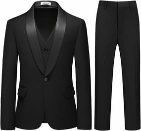 Boy Suits 3 Piece Slim Fit Formal Suit Set with Tuxedo Jacket Vest Pants for Kids Wedding Ring Bearer Party