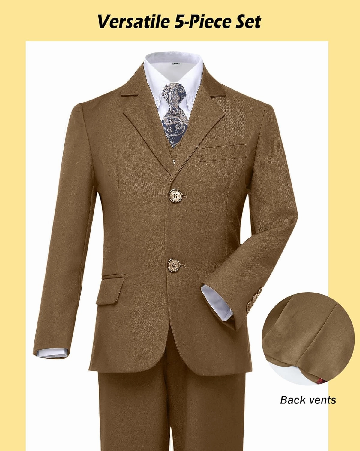 Boys’ Formal Suit 5 Piece Set, Toddler Tuxedos for Wedding, Suits for Teens Boy Dress School Clothes
