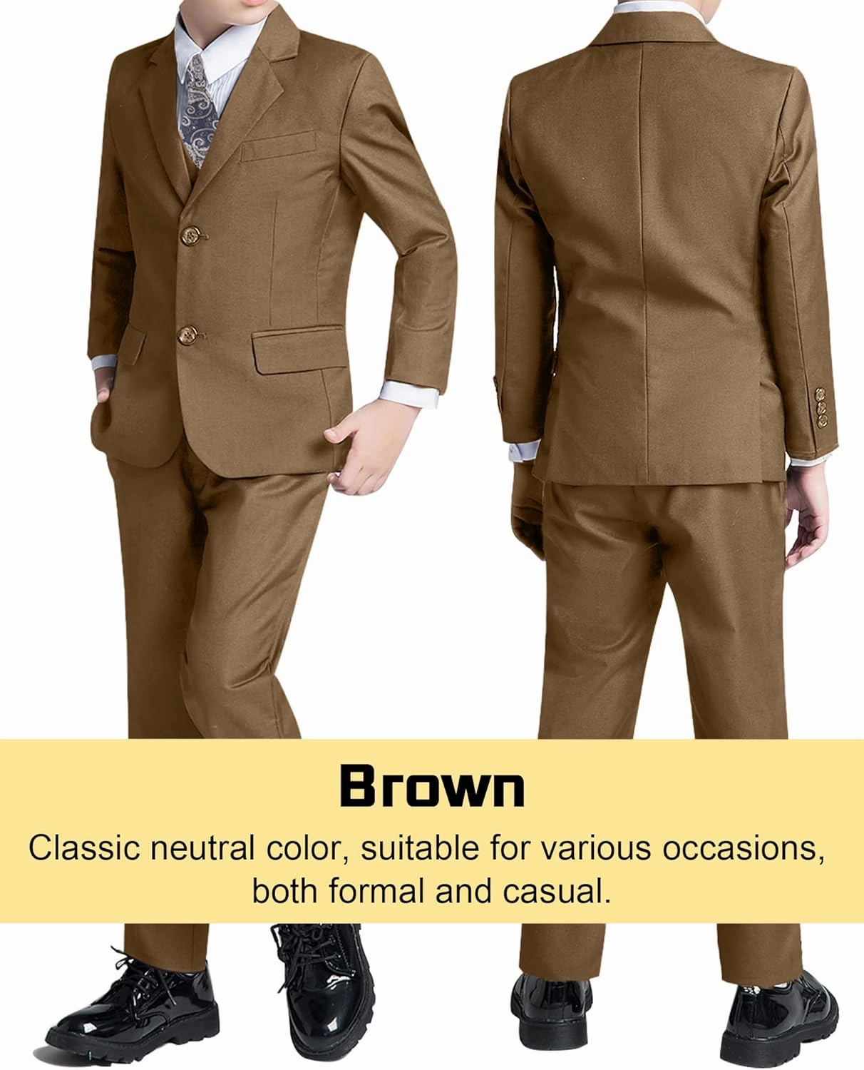 Boys’ Formal Suit 5 Piece Set, Toddler Tuxedos for Wedding, Suits for Teens Boy Dress School Clothes