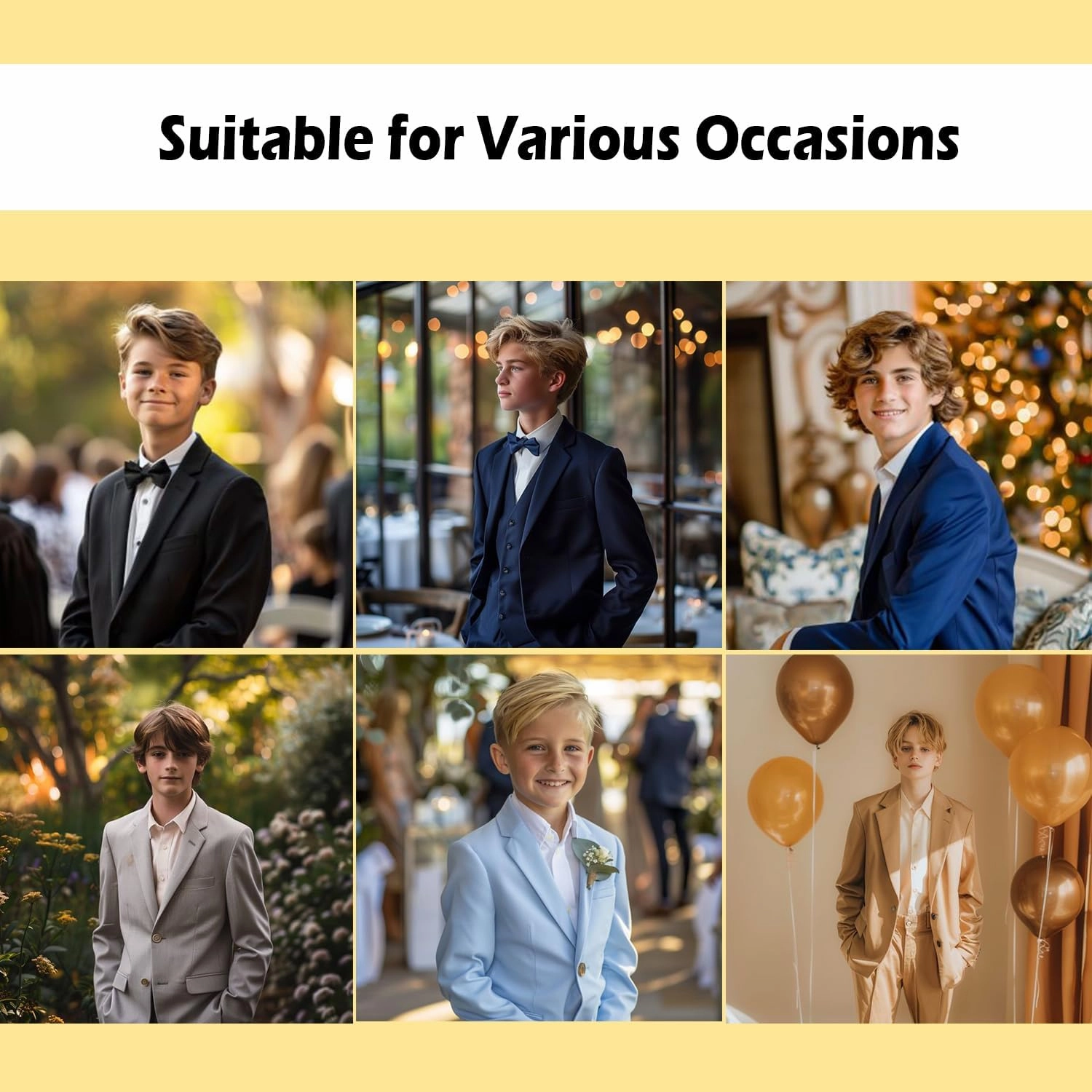 Boys’ Formal Suit 5 Piece Set, Toddler Tuxedos for Wedding, Suits for Teens Boy Dress School Clothes