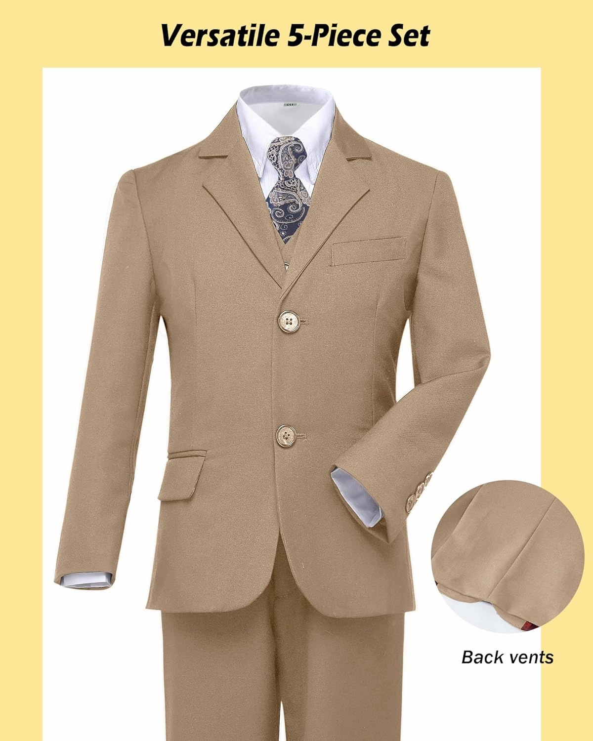 Boys’ Formal Suit 5 Piece Set, Toddler Tuxedos for Wedding, Suits for Teens Boy Dress School Clothes