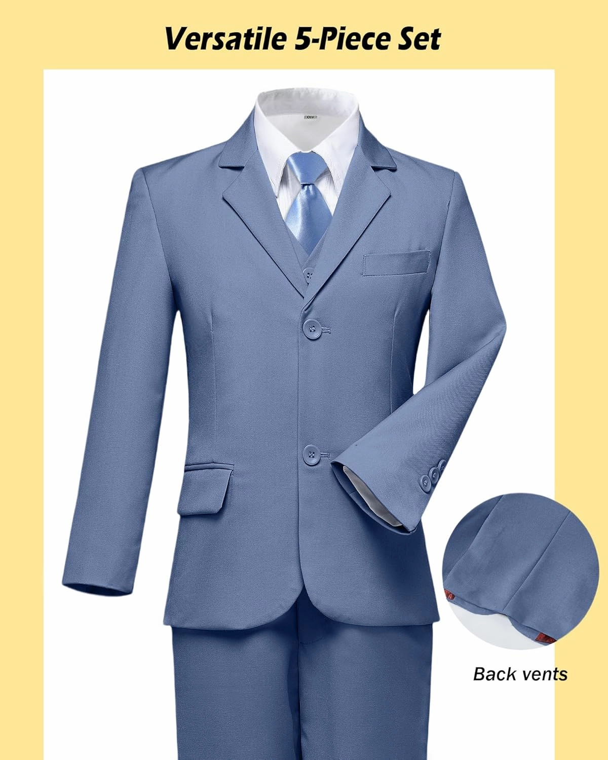 Boys’ Formal Suit 5 Piece Set, Toddler Tuxedos for Wedding, Suits for Teens Boy Dress School Clothes