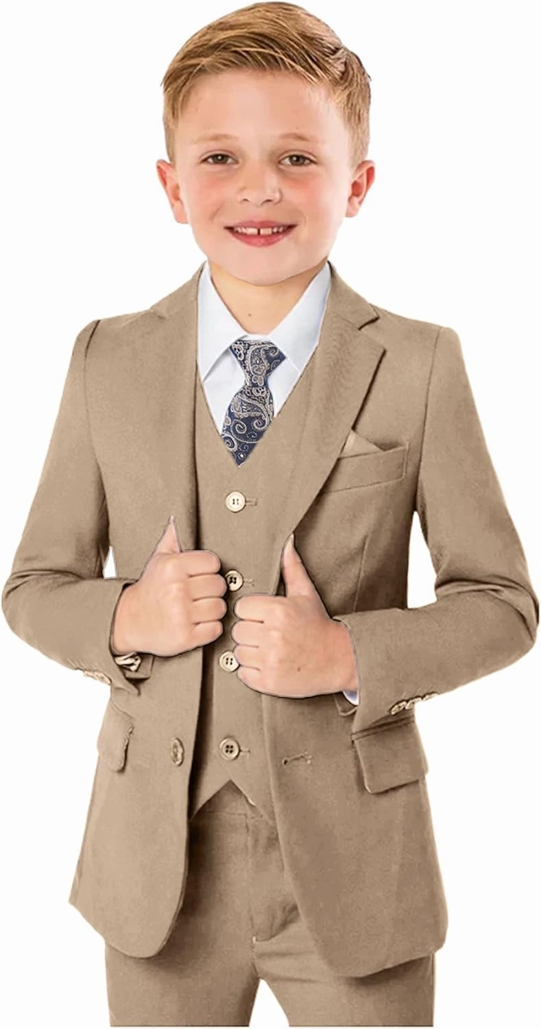 Boys’ Formal Suit 5 Piece Set, Toddler Tuxedos for Wedding, Suits for Teens Boy Dress School Clothes