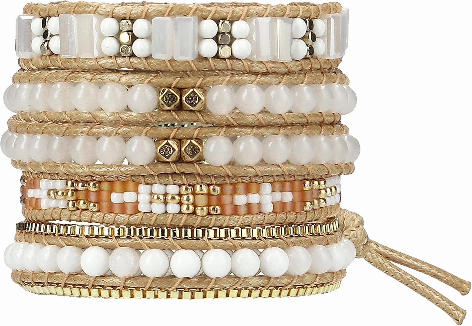 Bracelet for Women – Handmade Vegan Boho Natural Stone Layered Bracelet, Thailand Bohemian Stackable Beaded Wrap Bracelets, Summer Hippie Bracelet Stack, Fashion Jewelry Gifts