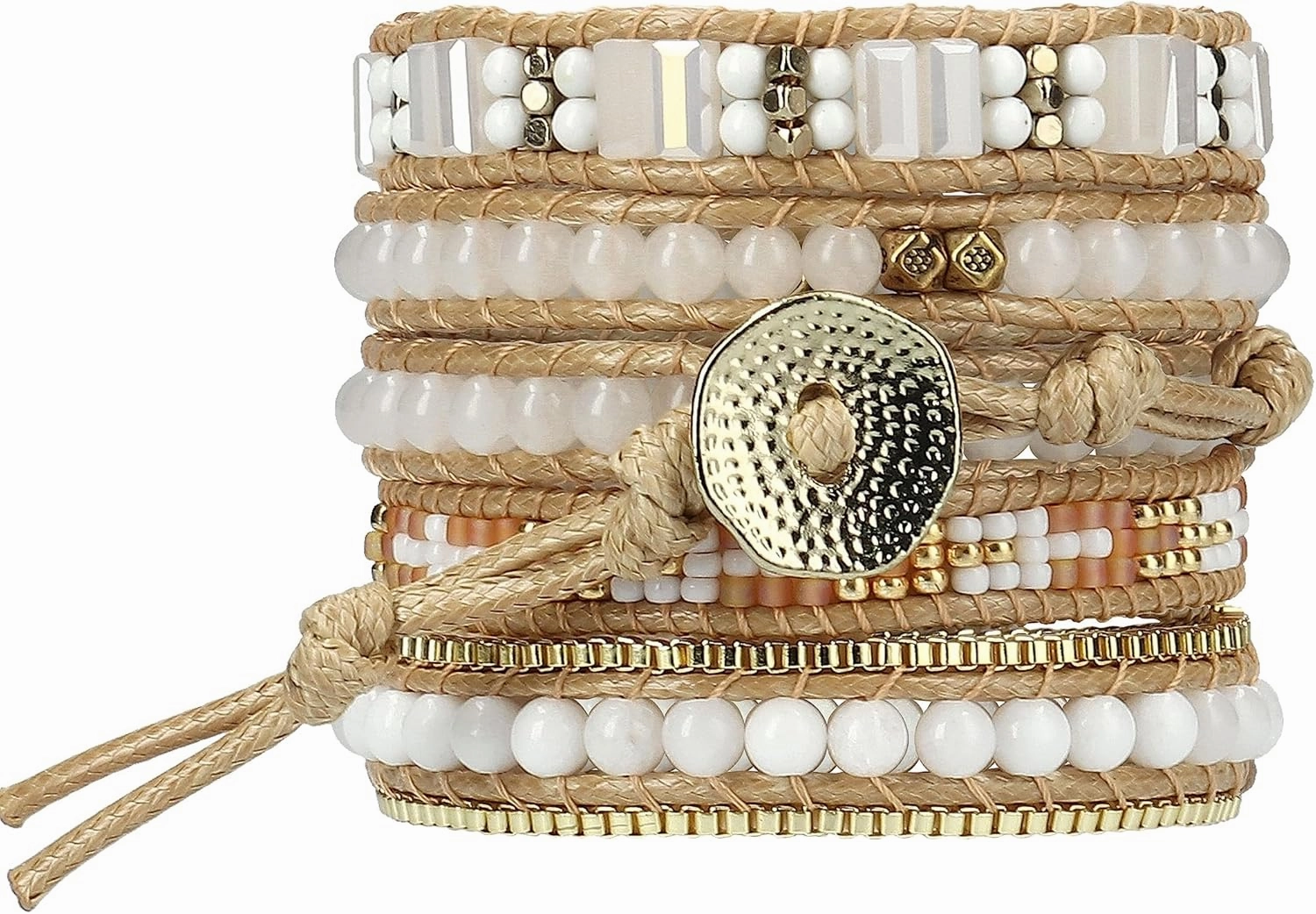 Bracelet for Women – Handmade Vegan Boho Natural Stone Layered Bracelet, Thailand Bohemian Stackable Beaded Wrap Bracelets, Summer Hippie Bracelet Stack, Fashion Jewelry Gifts