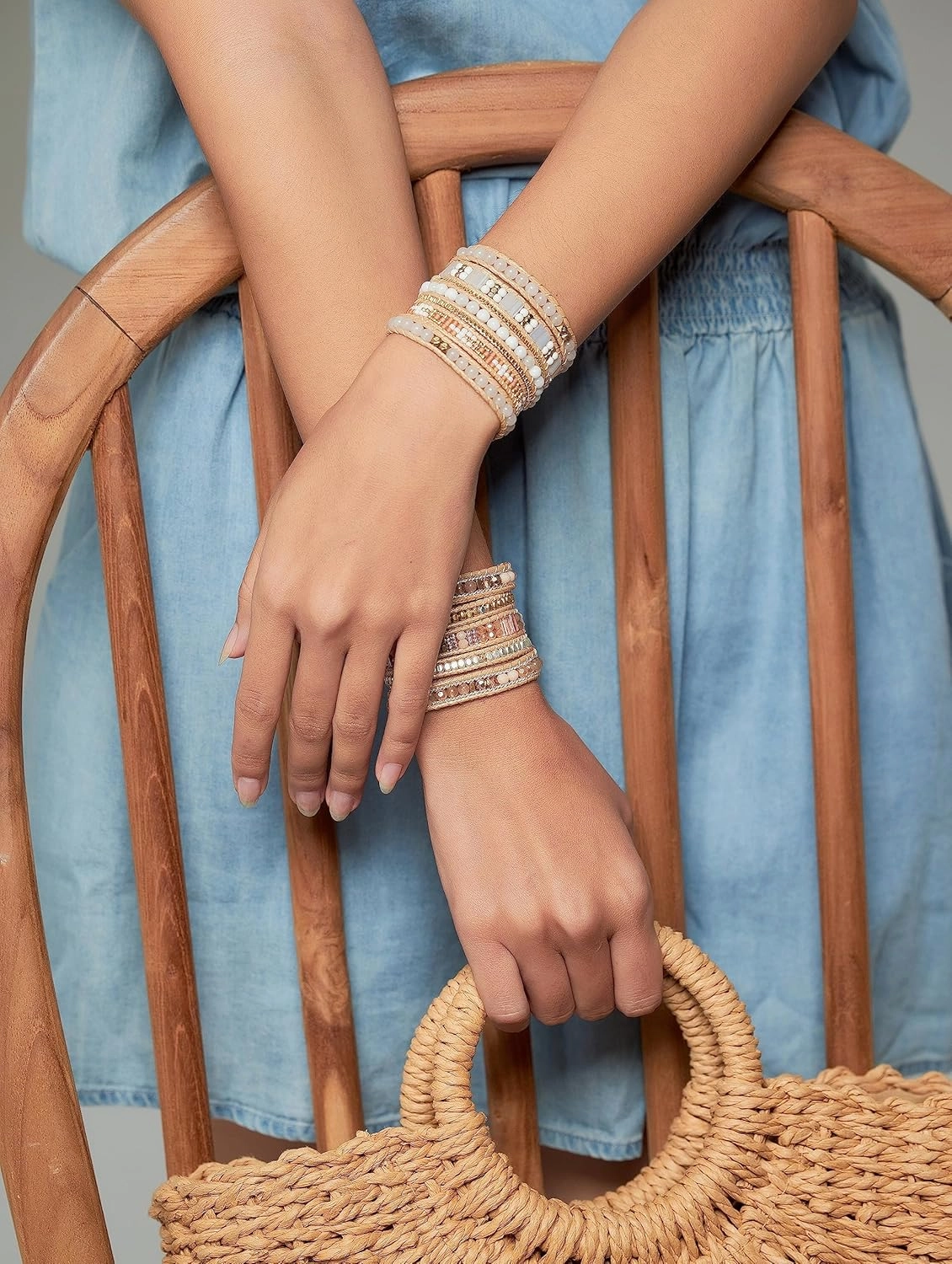 Bracelet for Women – Handmade Vegan Boho Natural Stone Layered Bracelet, Thailand Bohemian Stackable Beaded Wrap Bracelets, Summer Hippie Bracelet Stack, Fashion Jewelry Gifts