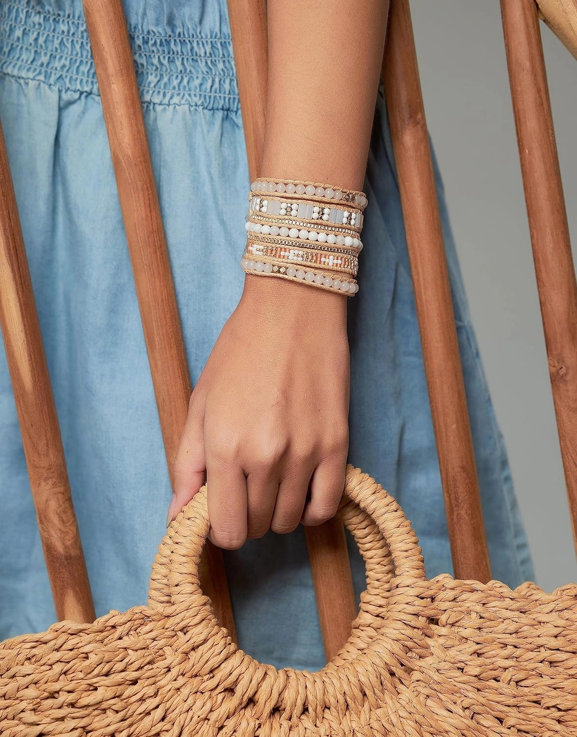 Bracelet for Women – Handmade Vegan Boho Natural Stone Layered Bracelet, Thailand Bohemian Stackable Beaded Wrap Bracelets, Summer Hippie Bracelet Stack, Fashion Jewelry Gifts