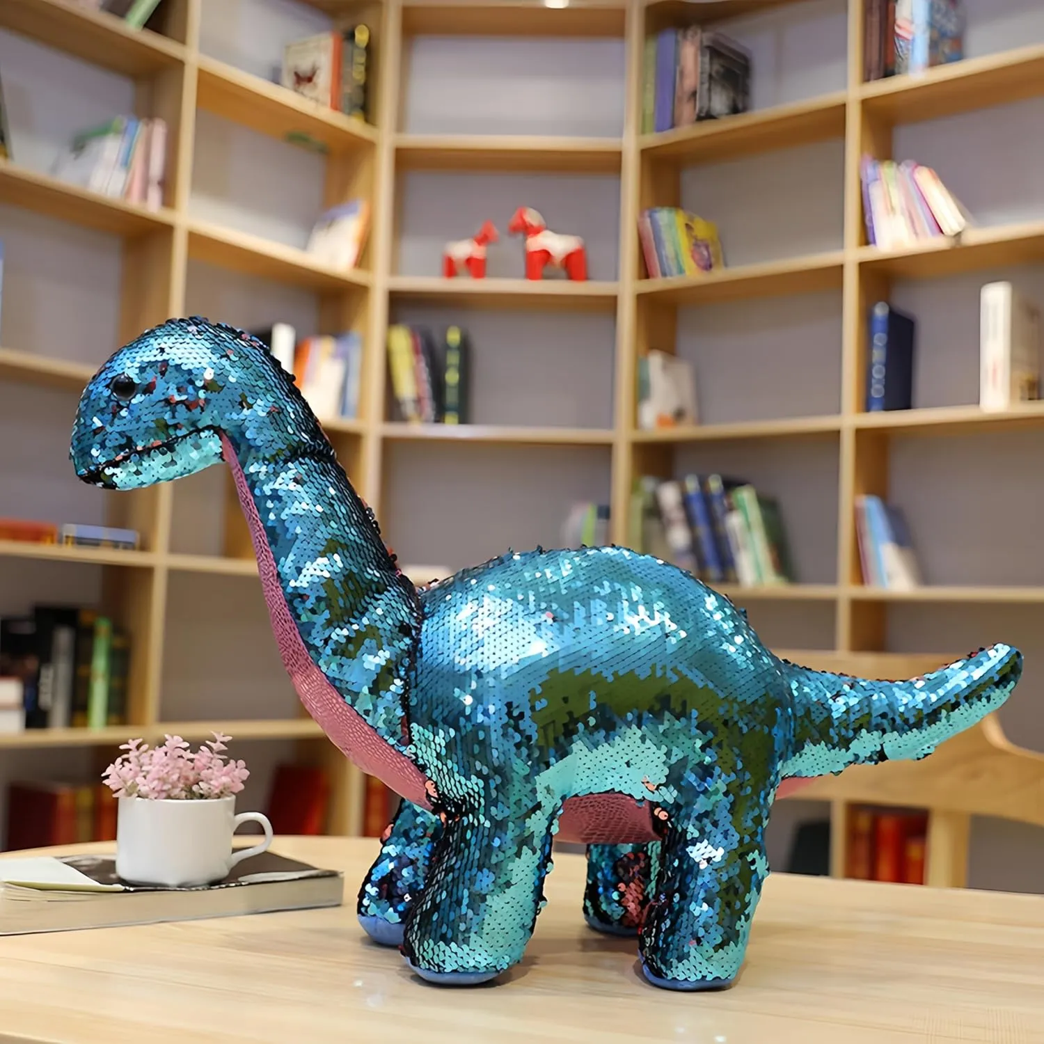 Brachiosaurus Stuffed Animal Dinosaur Plush flip Sequin Reversible Unique and Creative Dinosaur Gifts (11.8 inch)