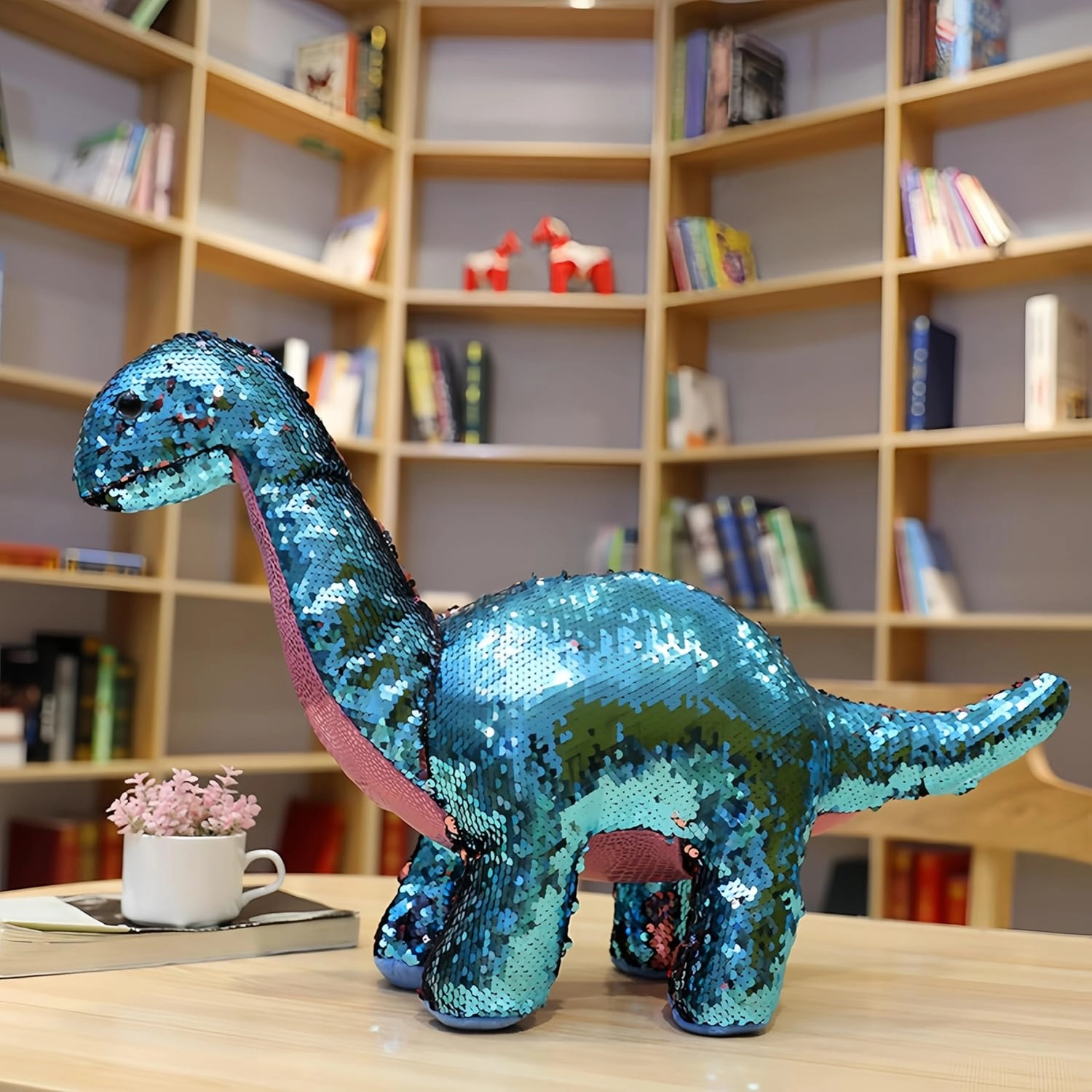 Brachiosaurus Stuffed Animal Dinosaur Plush flip Sequin Reversible Unique and Creative Dinosaur Gifts (7.9 inch)