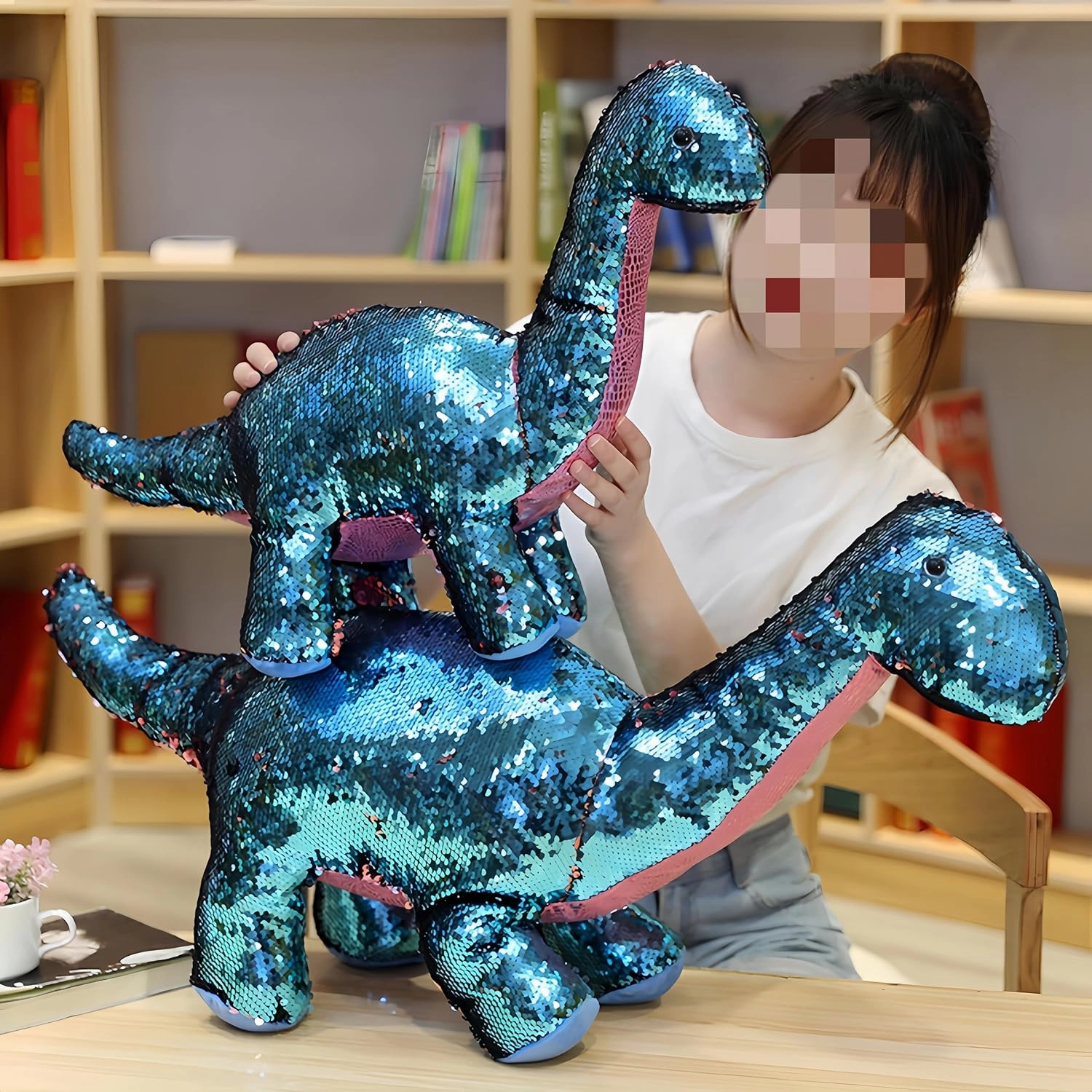 Brachiosaurus Stuffed Animal Dinosaur Plush flip Sequin Reversible Unique and Creative Dinosaur Gifts (7.9 inch)