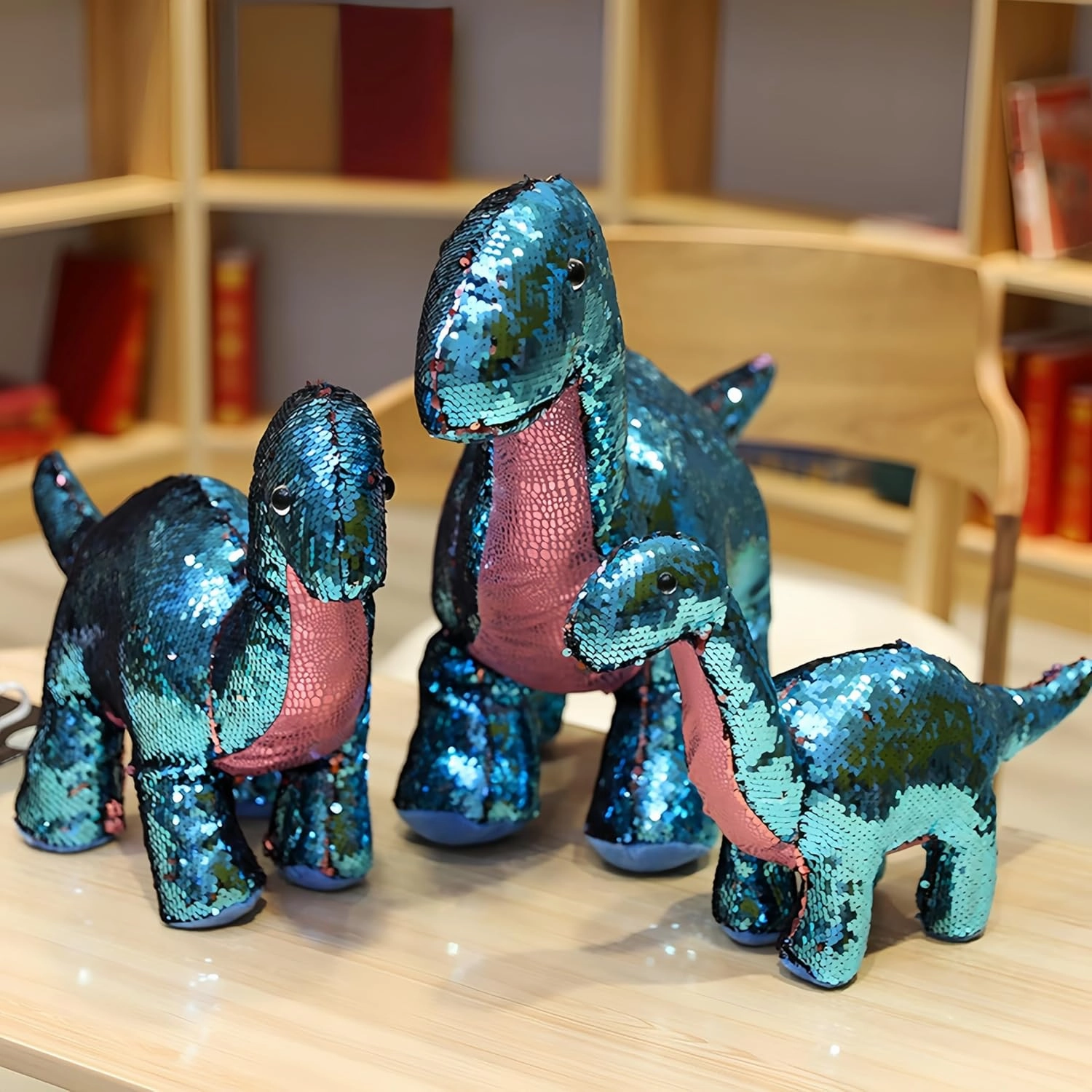 Brachiosaurus Stuffed Animal Dinosaur Plush flip Sequin Reversible Unique and Creative Dinosaur Gifts (7.9 inch)
