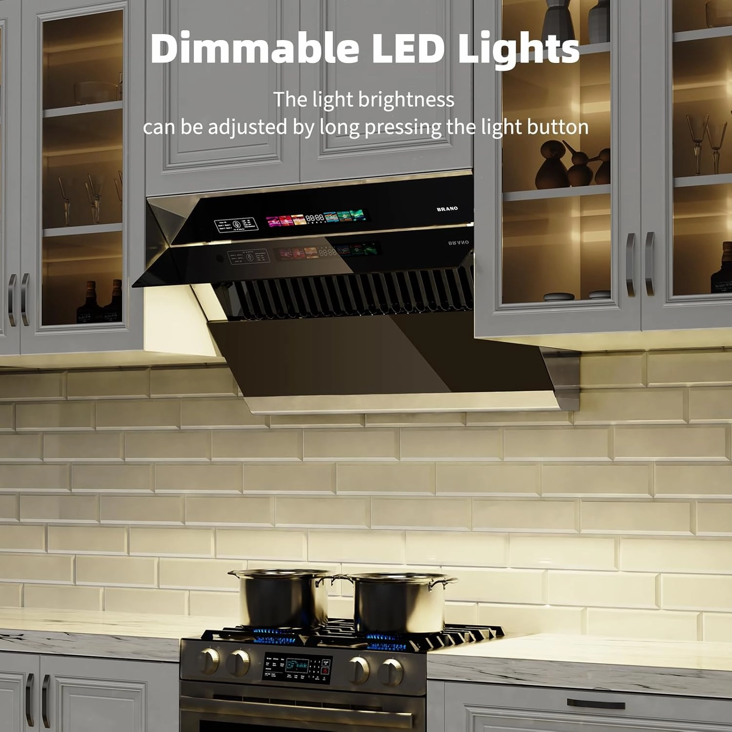 BRANO Range Hood 30 inch with 900CFM, Voice/Gesture Sensing/Touch Control Panel, Unique Side-Draft Design for Under Cabinet Modern Kitchen Hood, Ducted/Ductless Convertible