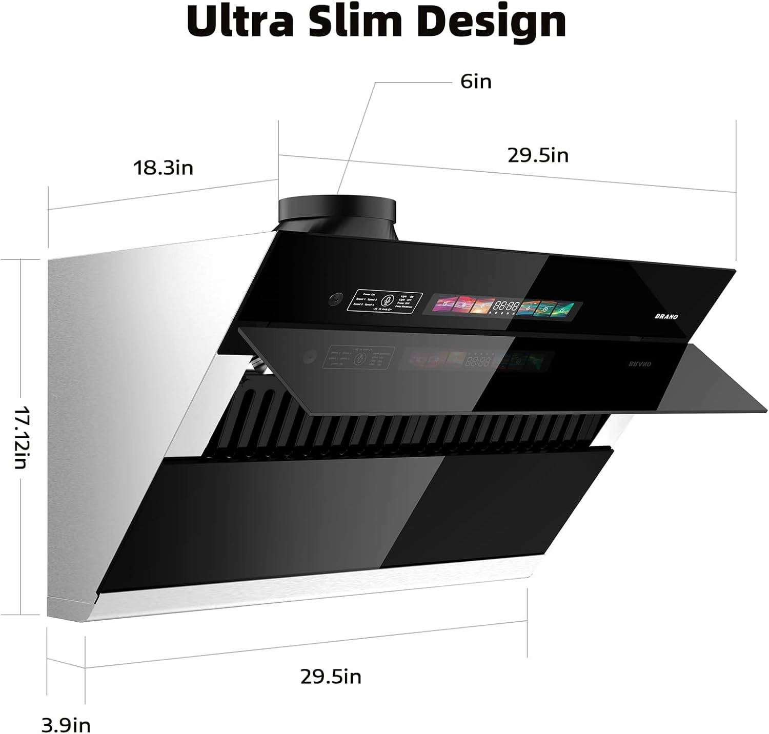 BRANO Range Hood 30 inch with 900CFM, Voice/Gesture Sensing/Touch Control Panel, Unique Side-Draft Design for Under Cabinet Modern Kitchen Hood, Ducted/Ductless Convertible