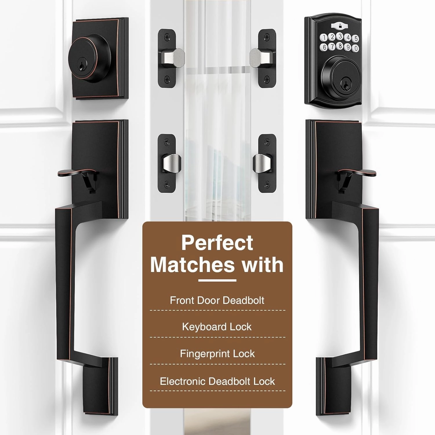 Brightify Modern Exterior Front Door Handle With Passage Lever - Entry No Lock, Reversible for Left & Right Handed, Lower Half Grip - Oil Rubbed Bronze