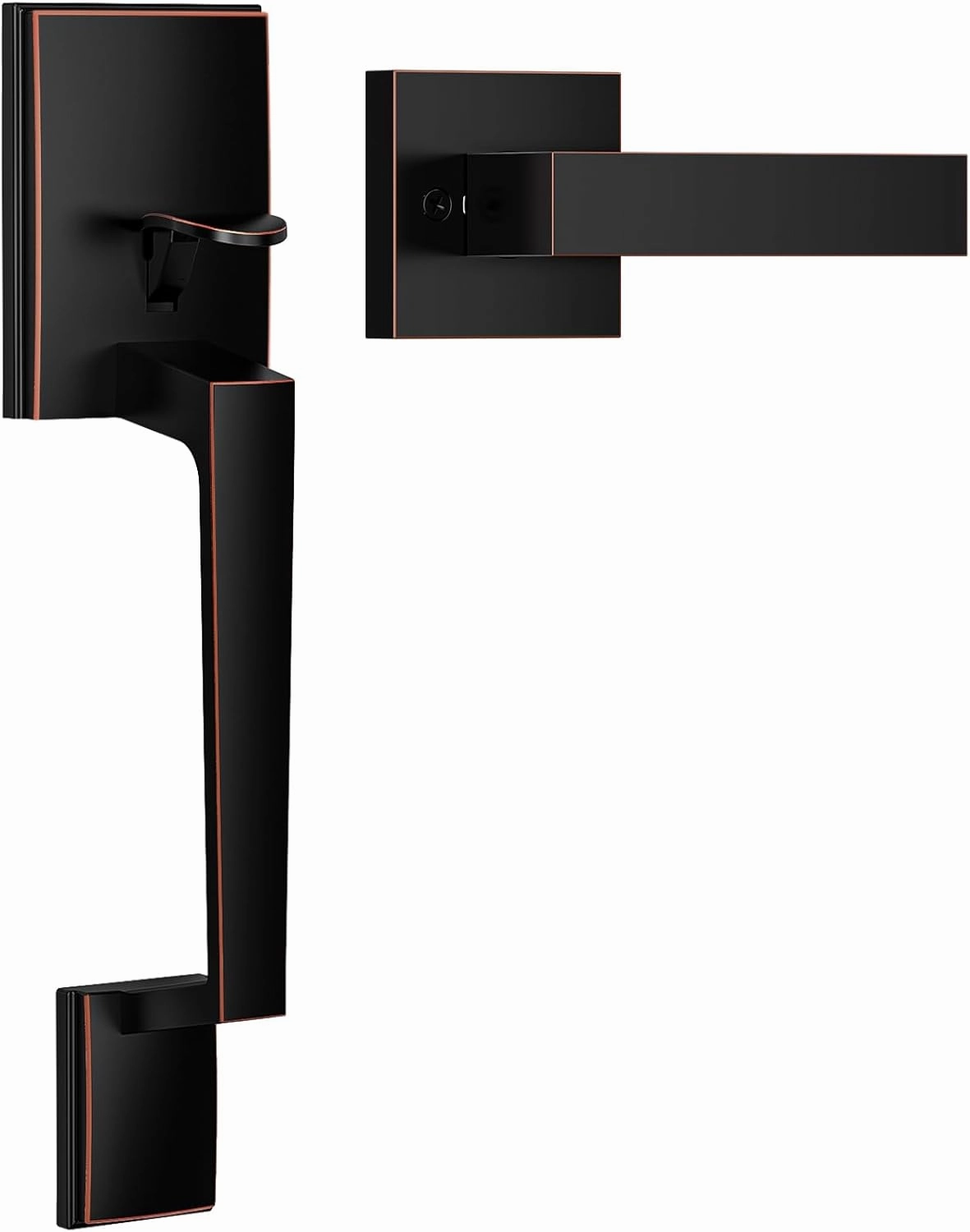 Brightify Modern Exterior Front Door Handle With Passage Lever - Entry No Lock, Reversible for Left & Right Handed, Lower Half Grip - Oil Rubbed Bronze