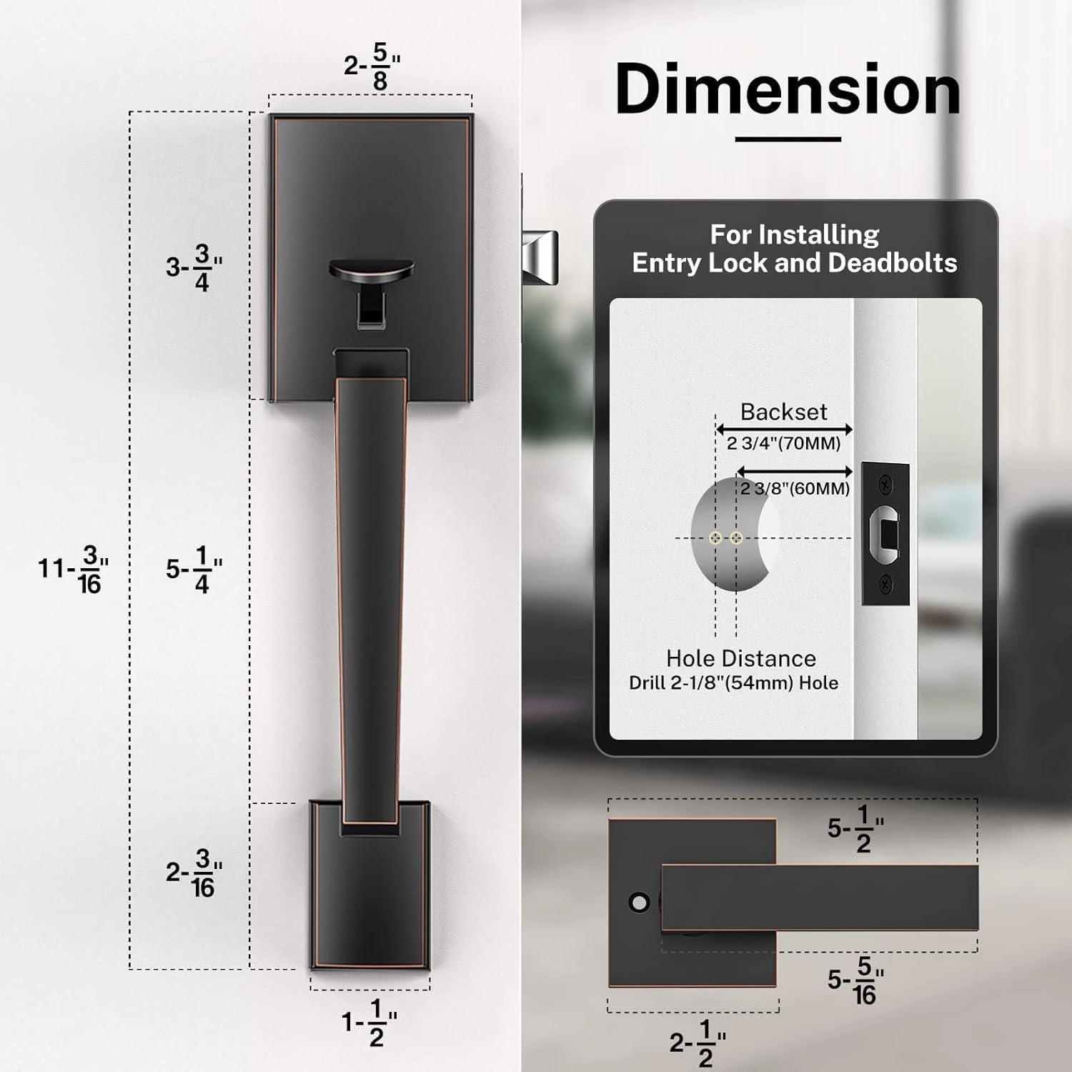 Brightify Modern Exterior Front Door Handle With Passage Lever - Entry No Lock, Reversible for Left & Right Handed, Lower Half Grip - Oil Rubbed Bronze