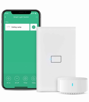 BroadLink Smart Light Switch, No Neutral Wire Required, Single Pole with App and Voice Control, 1-Gang Touch Timer Switch, Compatible with Alexa, Google Assistant, IFTTT, Siri Shortcuts, Hub Included