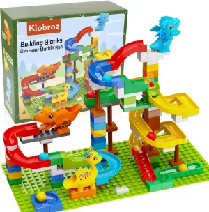 Building Blocks for Kids Toddlers 3 4 5 6 7 8  Year Old, 128-piece Large Classic Building Bricks, Dinosaur Marble Run with 2 Baseplate for Boys Girls All Ages, Compatible with All Major Brands