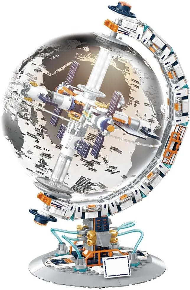 Building Blocks Set, Creative Transparent Globe, DIY Space Station Globe with Lights Assembly Toy Building Blocks Playset (1000 PCS), MW39I164P09BXH74