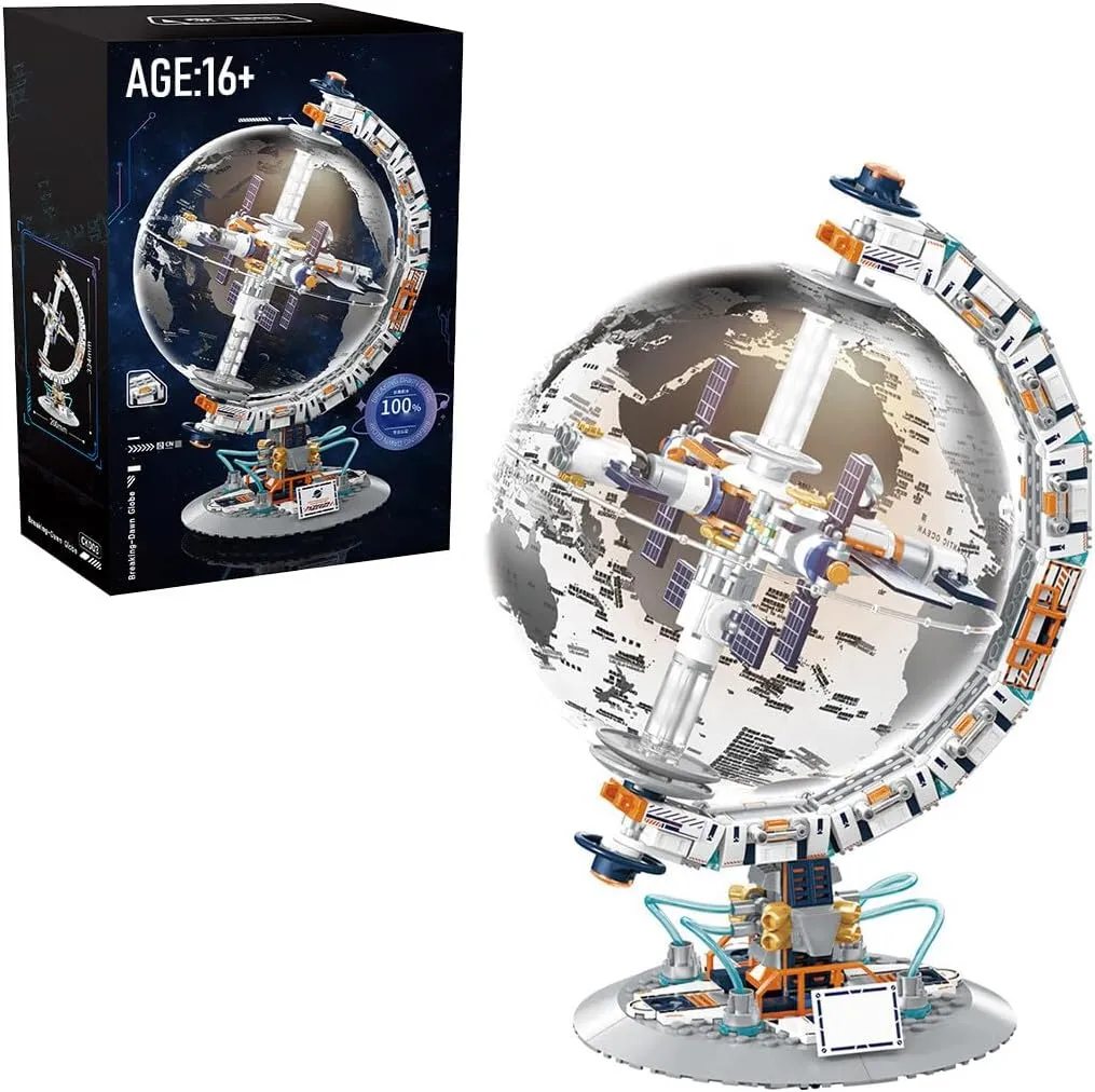 Building Blocks Set, Creative Transparent Globe, DIY Space Station Globe with Lights Assembly Toy Building Blocks Playset (1000 PCS), MW39I164P09BXH74