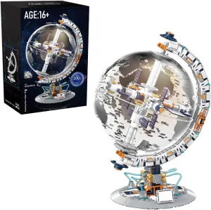 Building Blocks Set, Creative Transparent Globe, DIY Space Station Globe with Lights Assembly Toy Building Blocks Playset (1000 PCS), MW39I164P09BXH74