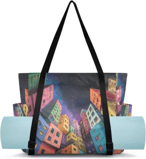 Building Starry Night Blue Yoga Mat Bag Carrier with Wet Dry Storage Pockets Pilates Bag Large Gym Tote Carryall with Water Bottle Holder for Office Travel Women Men