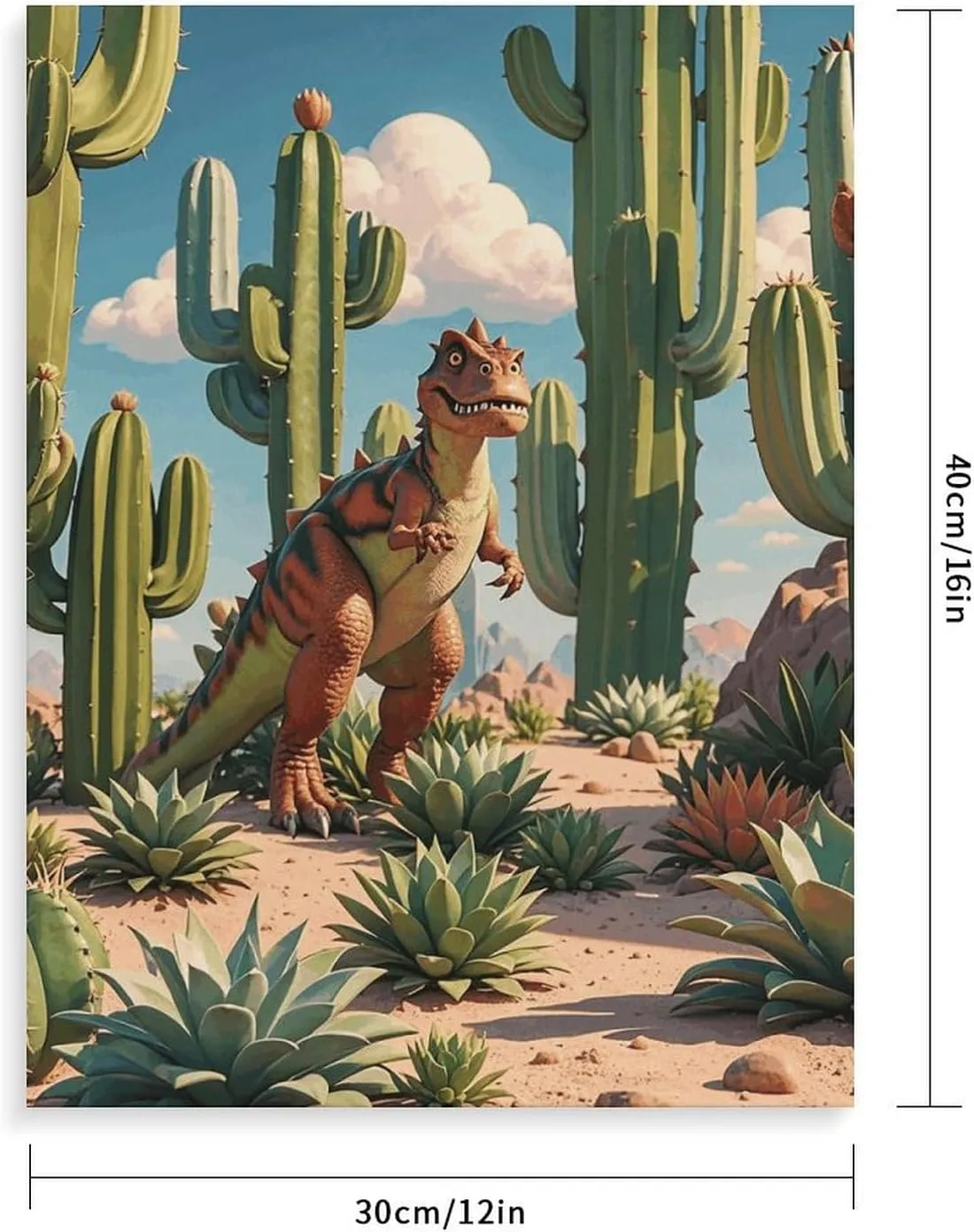 BWQHJKY Pre-Framed Paint by Numbers Kit for Adults, Cactus Jungle Dinosaur Print 24 Acrylic Paints on Yellow Cotton Canvas – Relaxing Vertical DIY Art Set