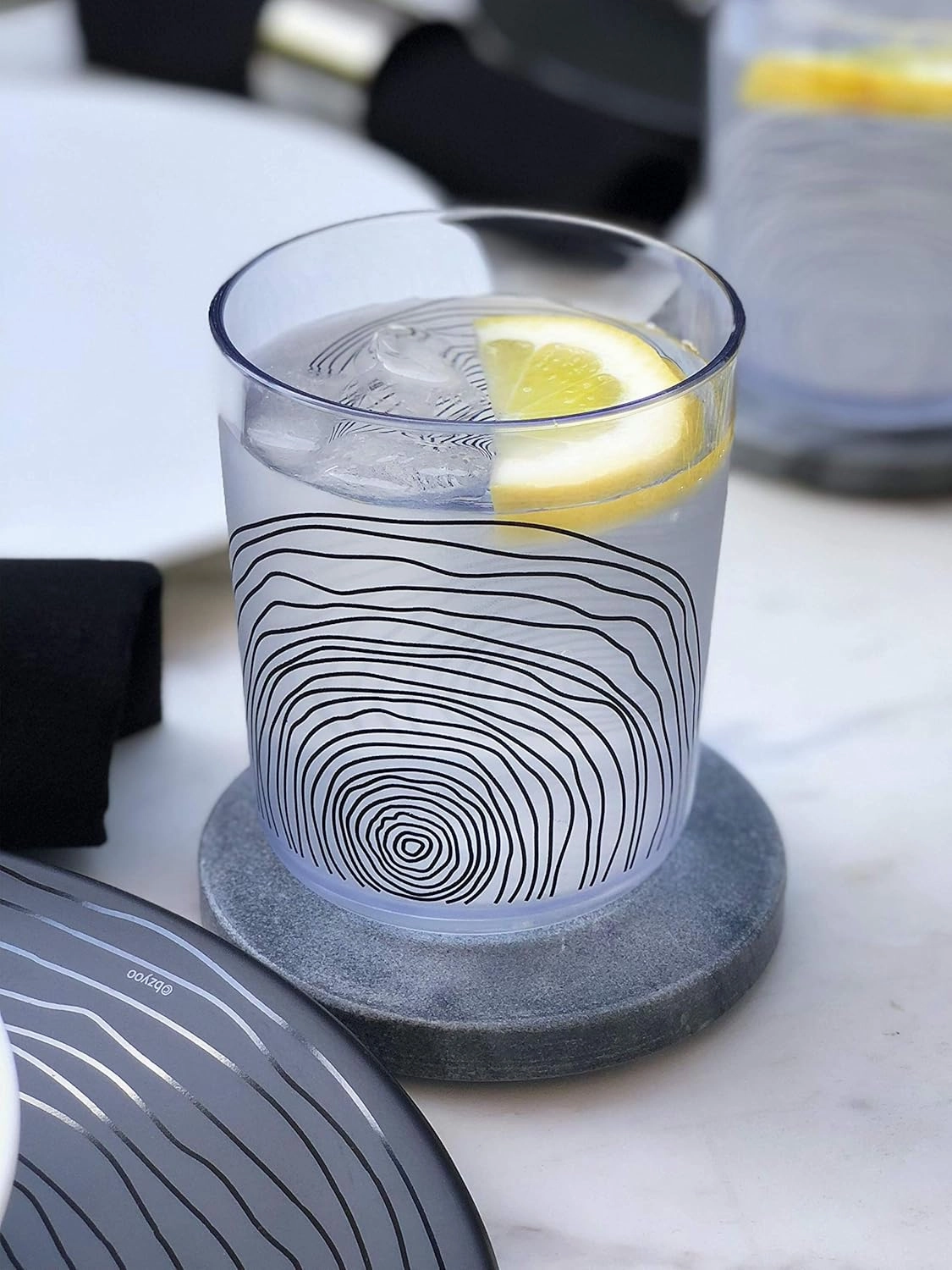 bzyoo BPA-Free Designed Dishwasher Safe 14 oz Plastic Tumbler Set which is Durable and Stackable Great For Parties Holidays Anniversaries (6 PCS, Organica Black)
