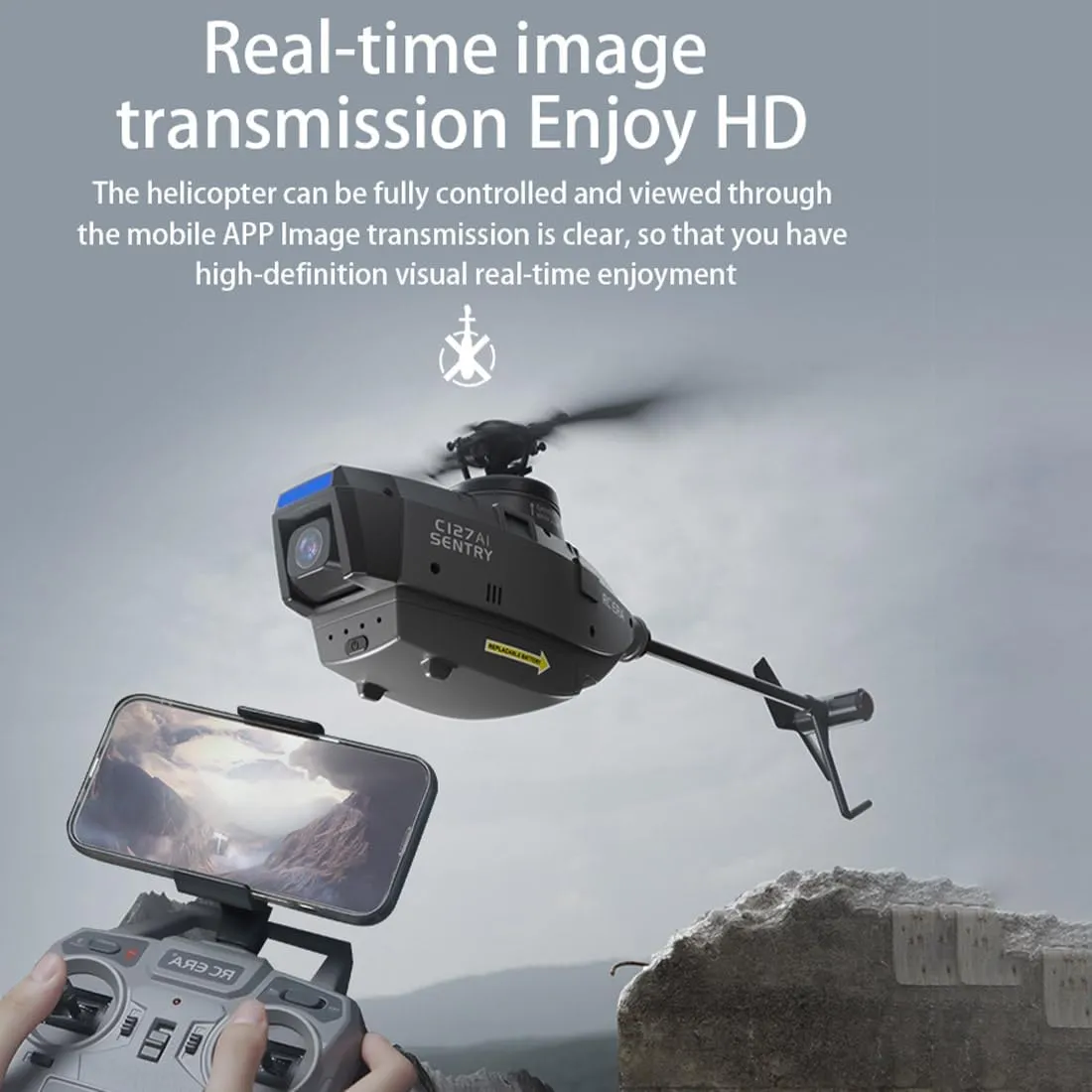 C127AI Scout Drone RC Helicopter with 1080P Camera for Adults, 2.4G 4CH Remote Control Helicopter with 6-Axis Gyro One Key Take Off/Landing Optical Flow Positioning RC Aircraft (1 Battery)