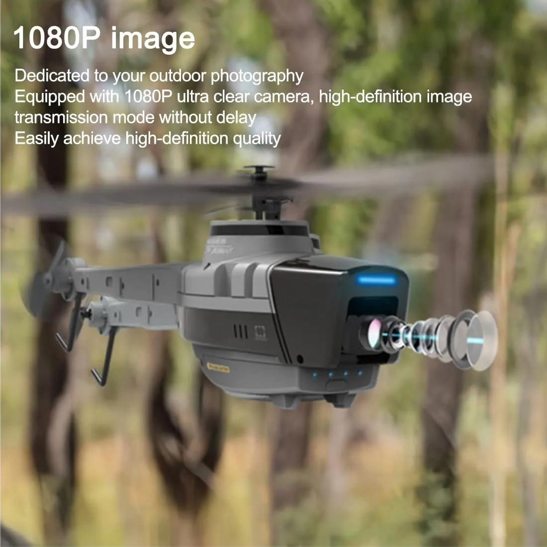 C128 Scout Drone with 1080P Camera, Military Remote Control Helicopter for Adults, 2.4G 4CH Aerial Vehicle Reconnaissance, Take Off/Landing, 6-Axis Gyro RC Aircraft Helicopter (1 Battery)