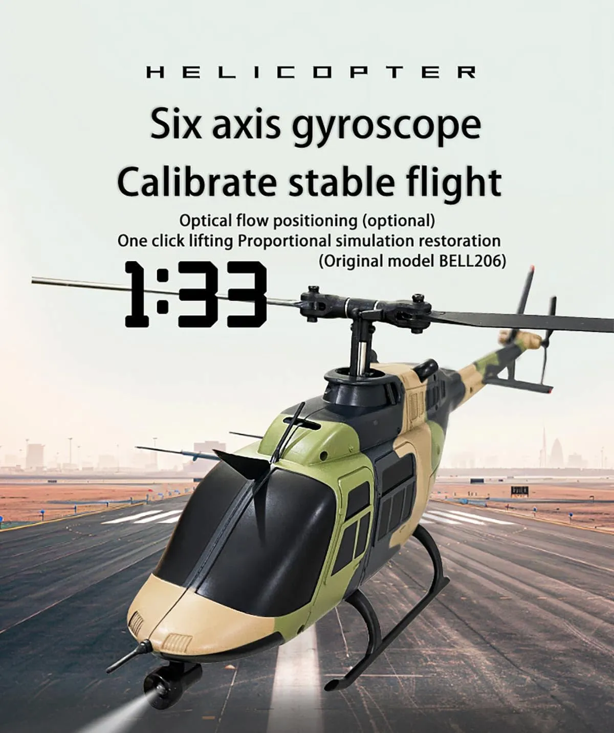 C138 Bell206 Remote Control Helicopter for Adults, 1:33 RC Helicopter 2.4G 6CH RTF Single Propeller Aileron Free, Six-axis Gyroscope, Modular Battery, One-Touch Function (2 Batteries)