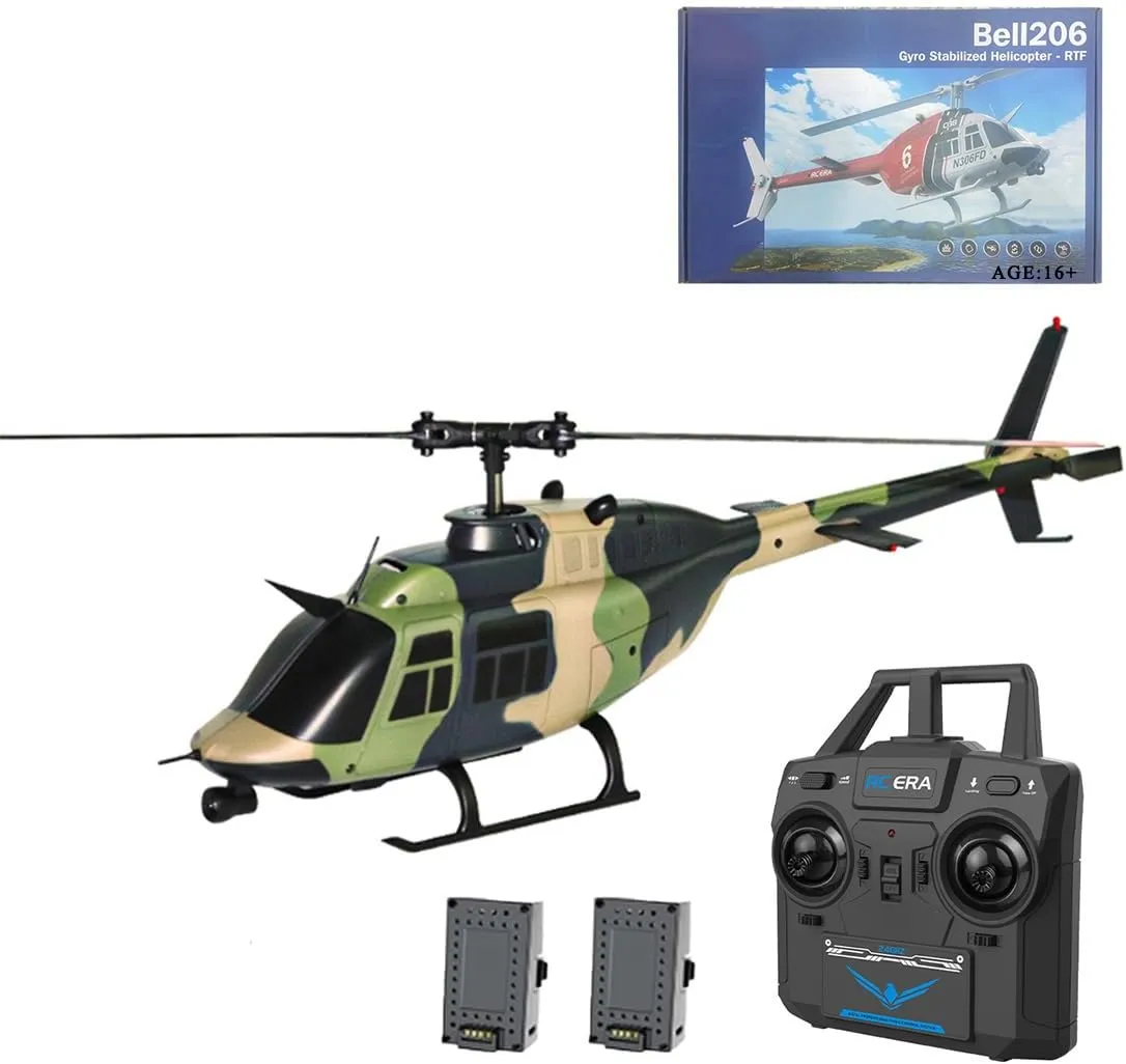 C138 Bell206 Remote Control Helicopter for Adults, 1:33 RC Helicopter 2.4G 6CH RTF Single Propeller Aileron Free, Six-axis Gyroscope, Modular Battery, One-Touch Function (2 Batteries)